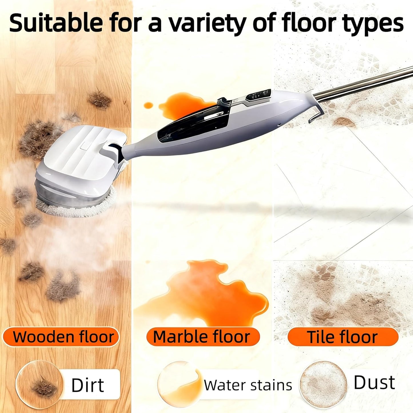 Steam Mop with 13 Accessories,Steam Cleaner for Home,Floor Scrubber spin mop for Hard Floors Deep Cleaning,30 Second Heat-Up,4 Washable Mop Pads for Home Use, 550ml Capacity