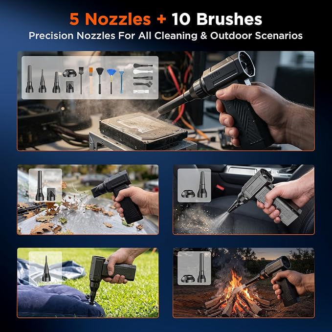 Compressed Air Duster,110000RPM Ultra-Powerful Electric Air Duster with 4-Speed Adjustable, Rechargeable Cordless Air Blower for PC Keyboard Cleaning, Car, Home