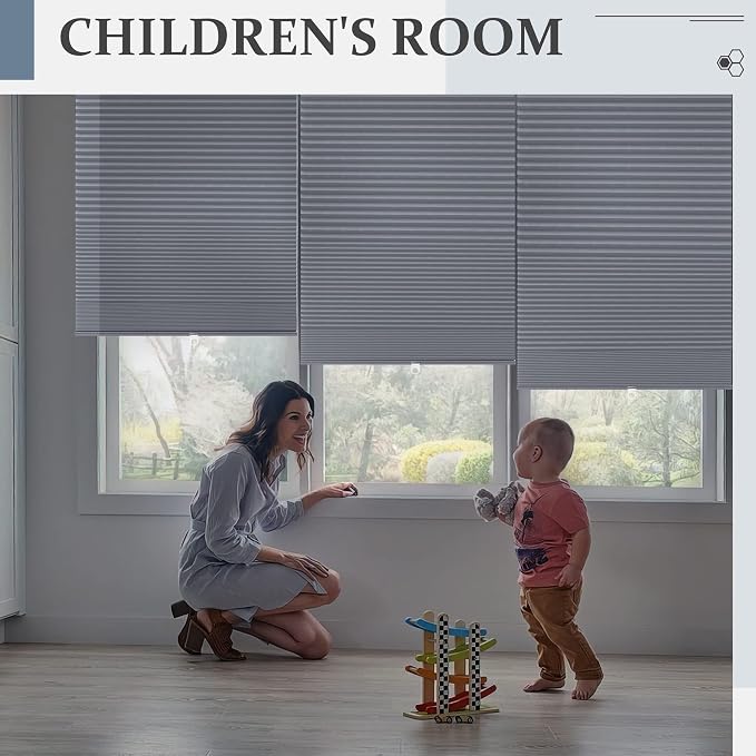Cellular Shades, Blackout Blinds, Cordless Polyester Honeycomb Blinds for Windows, Room Darkening, Pleated Window Shades for Bedroom, Home, Bathroom, Office, Kitchen, 20" W X 48" H, Grey