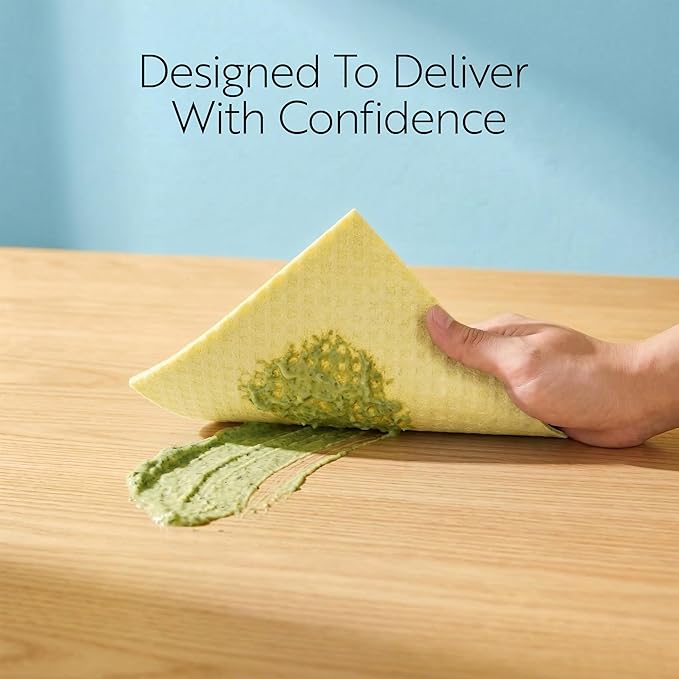 Restaurantware Swedish Dishcloths Pack of 10 Cellulose Reusable Absorbent Yellow Kitchen Towels, Washable Quick-Dry Dish Towels, Sustainable Cleaning Cloths Super-Absorbent Biodegradable Odorless