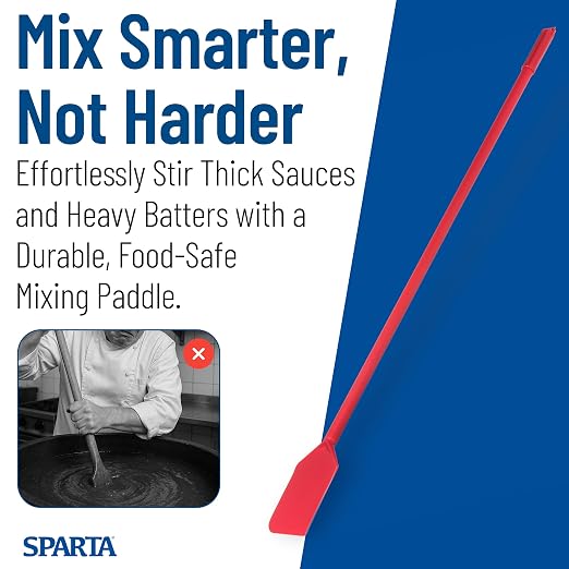 SPARTA 48" Nylon Paddle Scraper with 4.5" x 7.5" Contoured Blade, One-Piece Mixing Tool for Large Batch Cooking and Food Processing, Red (Pack of 6)