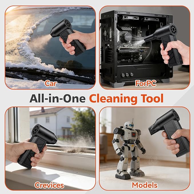 Electric Air Duster, High-Speed Cordless Air Blower with 3 Magnetic Nozzles, 130000RPM Motor, 4 Speeds & LED Light, 5000mAh Rechargeable Battery for Computer, Keyboard, Camera, Car, Home