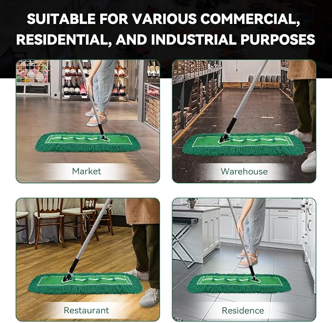 Commercial 48 Inch Dust Mop Head: Replacement Heavy Duty Sweeper and Janitorial Industrial Dust Mop Head for Floor Cleaning,Office,School,Restaurant,Hospital (Green - 48 Inch, 3 Pack)