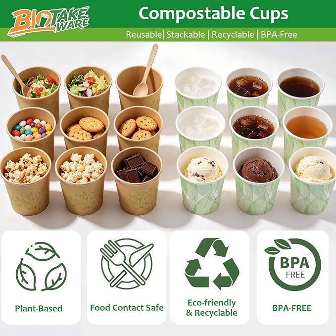 8oz 300Count Compostable Paper Cups, Plant-Based Disposable Coffee Cups with PLA Lining, Perfect for Hot & Cold Drinks, Coffee, Party, Office & Daily Use