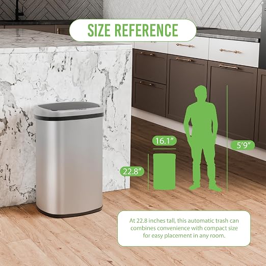 24/7 Shop at Home Freeway 13 Gallon Metal Household Trash Can Motion Sensor Lid for Kitchen, Silver