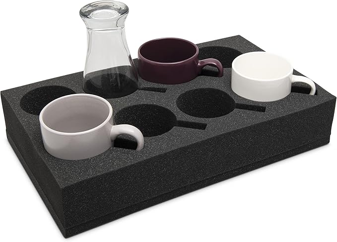 Foam Cup & Glass Holder – Grey Sponge Tray, 8-Slot for Standard Mugs – Sturdy Travel Drink Campervan Storage, Beverage Organizer for RV, Camper, Boat & Motorhome
