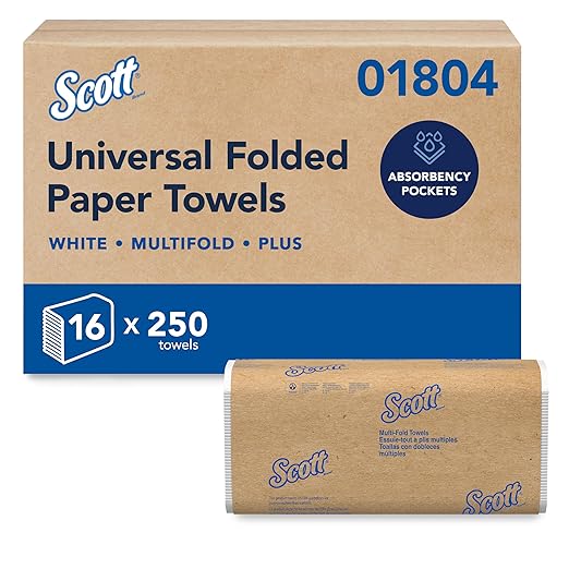 Scott® Professional Universal Multifold Paper Towels, Bulk (01804), Absorbency Pockets, 9.2" x 9.4" sheets, Plus Tier, Compressed, White (250 Sheets/Pack, 16 Packs/Case, 4,000 Sheets/Case)