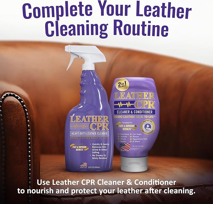 Leather CPR Heavy Duty Leather Cleaner 22oz, Car Leather CPR Cleaner and Conditioner Companion for Heavily Soiled Car Seats, Couches, Purses, Boots, Saddles, Purses & Shoes