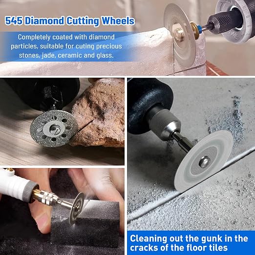 25mm 20Pcs Diamond Cutting Wheel 545 for Dremel Rotary Tool with 402 Mandrel (3mm) 4pcs and Screwdriver for Cutting Stone, Glass, Ceramic, Tile, Marble, Plastic (25mm)