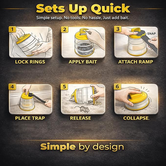 RinneTraps Flip N Slide All-in-One Mouse Trap | Bucket Included | Self-Resetting Humane Live Catch | Made in USA | Indoor & Outdoor
