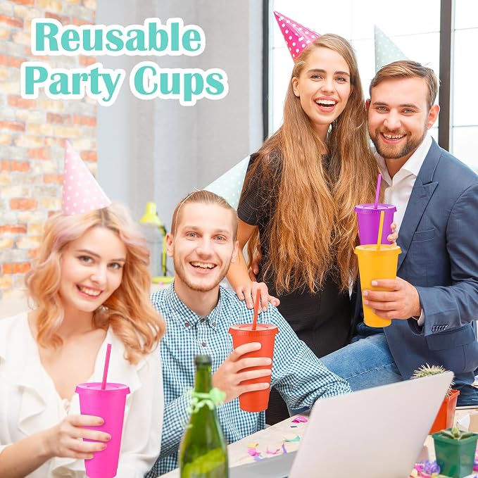 Honeydak 30 Pack Tumbler with Straw and Lid Bulk Cups for Gifts Water Bottle Iced Coffee Travel Mug Cup Reusable Plastic Tumblers for Party Birthdays 24-27 oz (Popular Color)