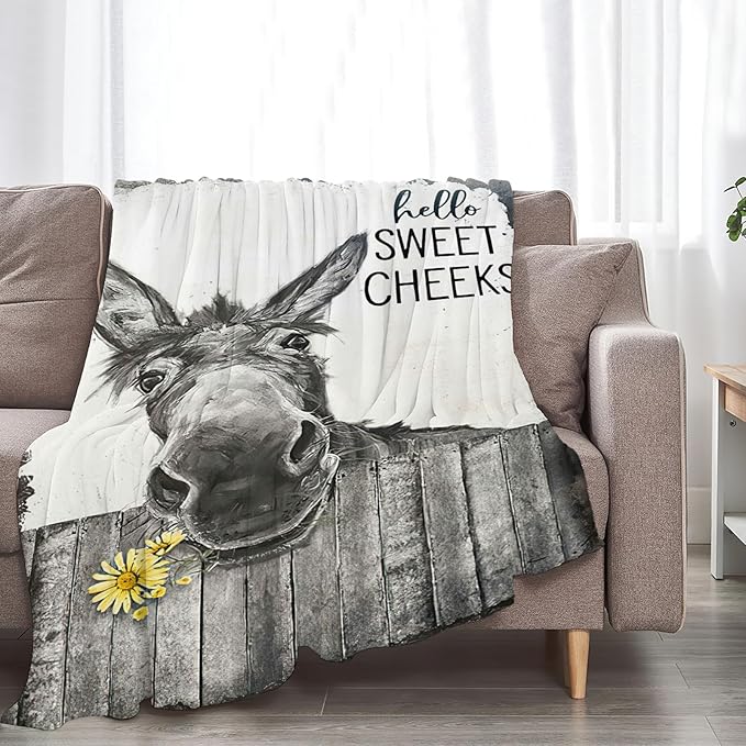 Tijuboni Funny Donkey Throw Blanket Donkey Gifts for Girls Boys Women Men Kids Adults Soft Flannel Fleece Blanket for Couch Sofa Bed Home Decor 50"x60"