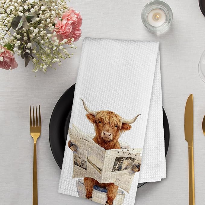 Funny Western Cow Hand Towels for Bathroom,Western Cow Lover Gifts,Cows Owners Gifts,Farmhouse Cows Decor Kitchen Hand Towels,Cute Animal Decorative Tea Towel for Guest Bathroom, 16x24 Inch