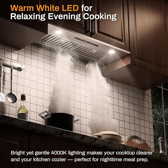 Range Hood 30 inch, Insert Range Hood 600 CFM Kitchen Vent Stove Hood with 3 Speed Gestures Sensor Touch Control with Remote, Permanent Baffle Filter, Ducted/Ductless Convertible