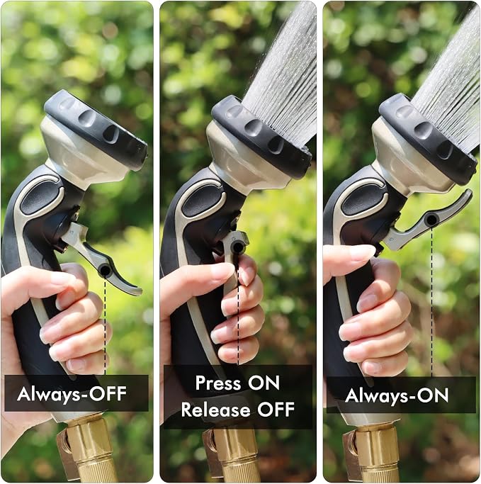 RESTMO Hose Nozzle with Easy Self-Lock Trigger, Heavy Duty Metal Water Hose Sprayer with 9 Spray Patterns and On/Off Valve, High Pressure | Thumb Flow Control, Ideal for Outdoor Lawn & Plant Watering,