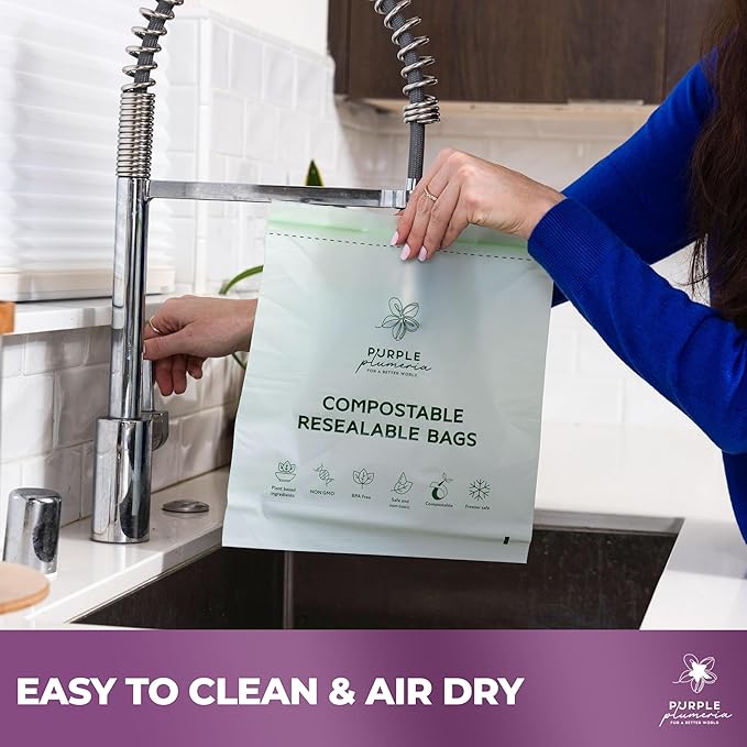 100% Certified Compostable Quart & Gallon Bags (30+50 Counts), Resealable BioBased Bags, Leak Proof And Freezer Safe, Extra Strength Storage Bags, Also Available in Snack & Sandwich Size | Biobased, Leak-Proof, Durable, Freezer-Safe, Extra Strong