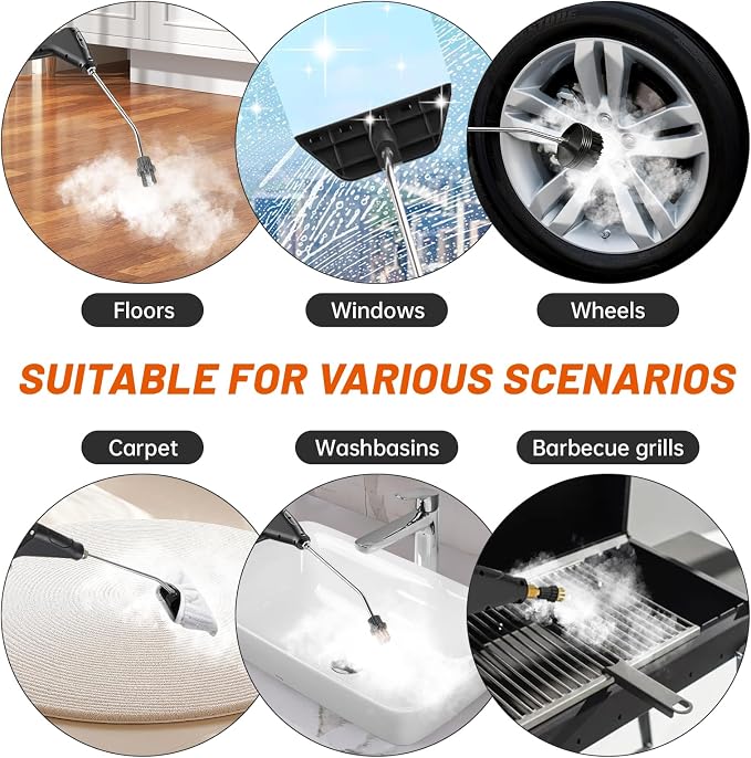 High Pressure Steam Cleaner, 6-Level Adjustable, 15s Heat-Up, 1.2L Large Tank. Portable High Temp Bathroom Power Steamer Cleaning Machine Steam Cleaner For Home Use Kitchen Grease Car Cleaning
