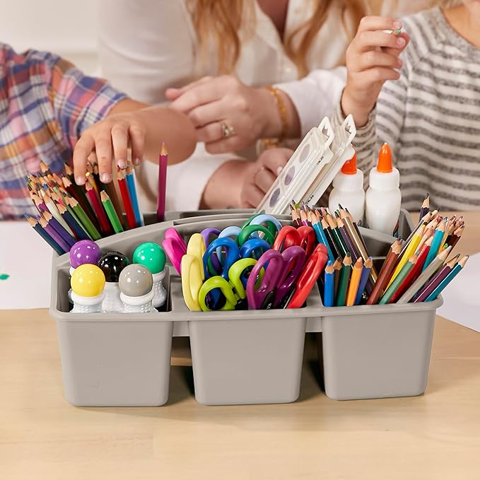ECR4Kids 6-Compartment Large Plastic Caddy, Multipurpose Organization, Grey, 6-Pack