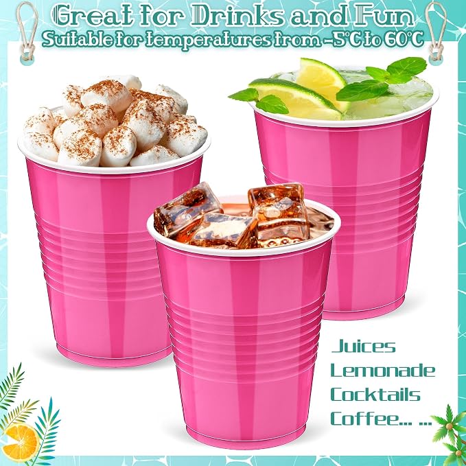 Kochorie 100 Pack Hot Pink Disposable Plastic Cups 12 Ounce Drinking Party Cups Bulk Party Cups for Wedding Birthday Graduation Christmas Parties, Picnics Events