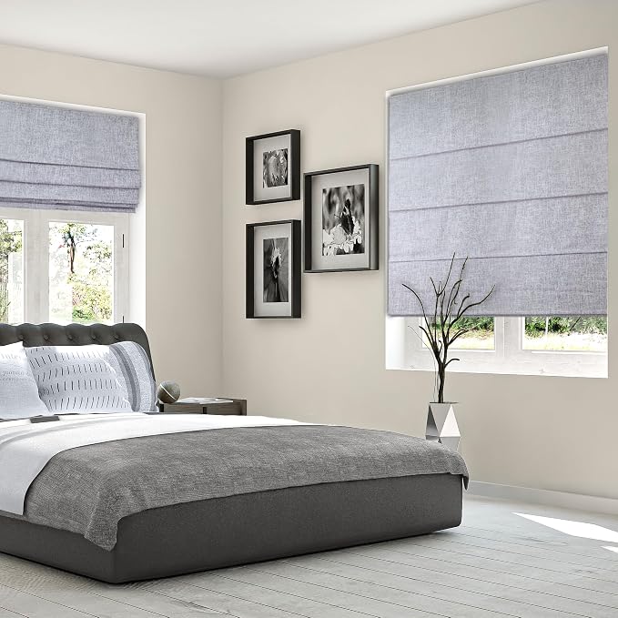 Chicology Cordless Roman Window Shade, Lexington Gainsboro, 27" W x 72" H | Cordless Child-Safe, Room Darkening UV, Inside/Outside Mount, True-to-Size No Cut, Rich Textured Fabric, Spot-Clean Care Only