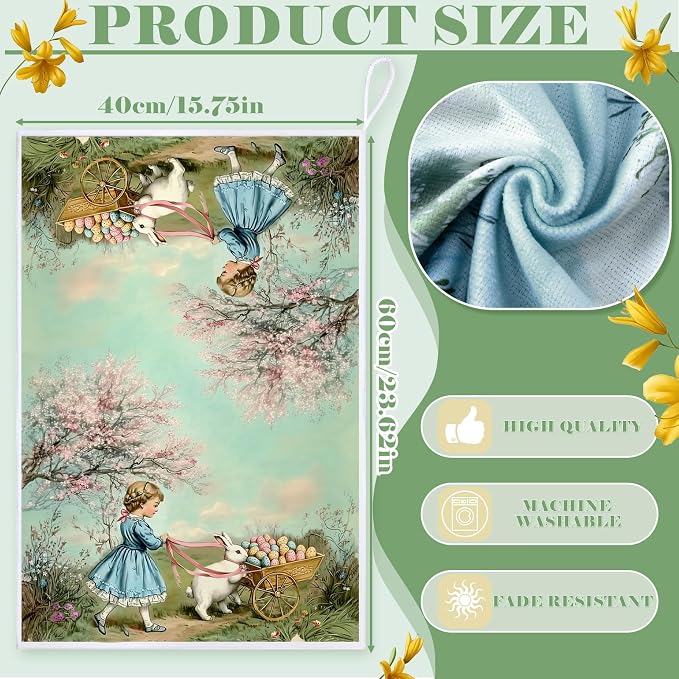 Bencailor 16 Pcs Vintage Kitchen Towels Bulk Bunny Dish Hand Towels Ultrafine Fiber Absorbent Vintage Rustic Tea Cloths for Spring Kitchen Bathroom Decor Gifts, 16 x 24 Inch