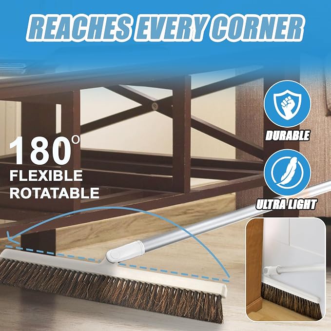 Broom for Hardwood Floors, 18" Swivel Head, 54" Handle Sweeper Lightweight Broom Easy Sweep Like Horsehair Broom