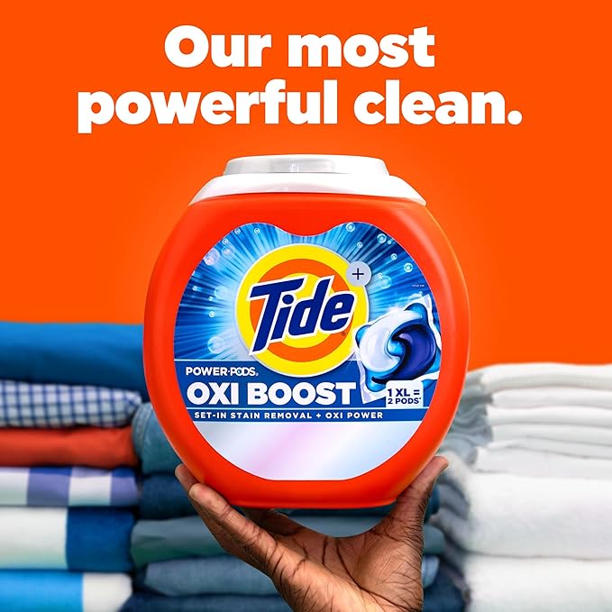 Tide Oxi Boost Power PODS Laundry Detergent Pacs, 63 Count, Set-In Stain Removal + Oxi Power, laundry soap detergent pacs