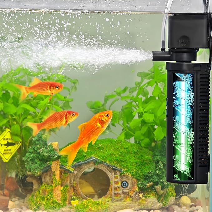 COOSPIDER 200GPH Aquarium Filter with 5W U-V Light for 30-100 Gallon | Fish Tank Filter for Green Control, Internal 11W Pump for Turtle Tank, Small Pond, Pool Filter, Cold Plunge Ice Bath Hot Tub