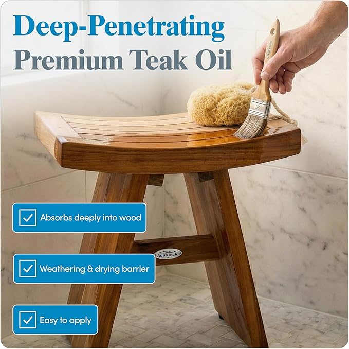 AquaTeak Care Kit - Premium Teak Oil, Teak Wood Cleaner & Brightener, 16 oz Each - Cleans & Restores Outdoor & Indoor Furniture, Shower Stool & Decks - Removes Wood Stain & Maintains Natural Finish