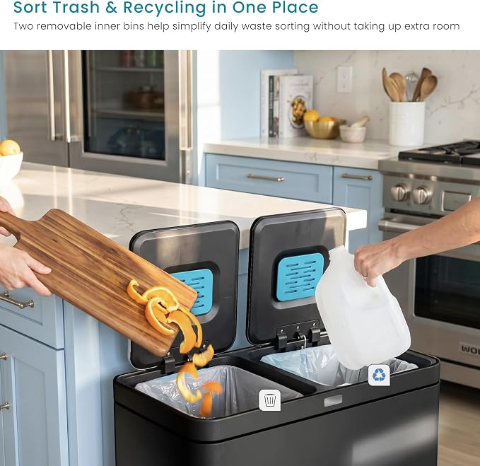 Home Zone Living 16 Gallon Kitchen Trash Can with Dual Compartments