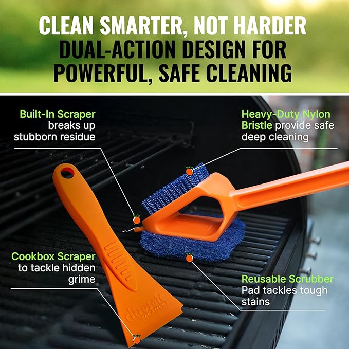 Citrusafe Heavy Duty Grill Cleaner Kit - 3in1 Grill Brush, Grill Cleaner Spray, Cookbox Scraper, & 3 CT Grill Scrubbers