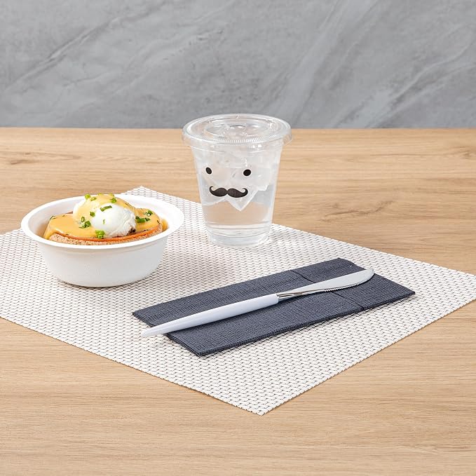 Restaurantware-Moderna 7.75 Inch Fancy Flatware, 50 Durable Plastic Flatware - With White Handle For Grip, Heavy-duty, Silver Plastic Knives, Serrated Edges Or Restaurants