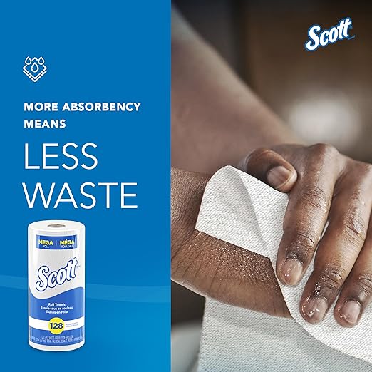 Scott Professional Kitchen Paper Towels, Bulk (41482), Fast-Drying Absorbency Pockets, White, Perforated (128 Sheets/Roll, 20 Rolls/Case, 2,560 Sheet Total)