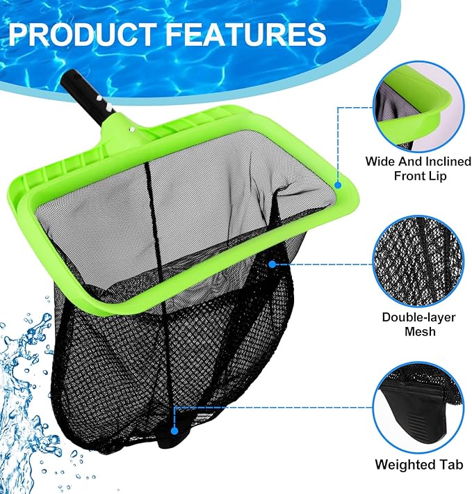 Sepetrel Swimming Pool Leaf Skimmer Net,Double-Layer & Reinforced Frame Deep Rake Nets