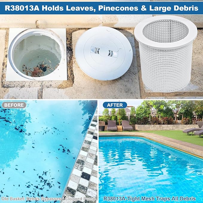 BigHead R38013A Pool Skimmer Basket Compatible with Pentair American Admiral for Inground Heavy Duty Pool Skimmer Basket Replacement for R38013A V38-135 V38-135 V38-136 (White)