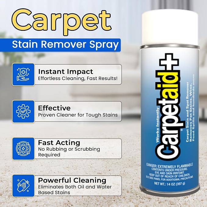 Carpet Aid Spot and Stain Remover, pH Balanced Cleaner for Carpets, Rugs, and Upholstery – Removes Oil, Grease, Ink, Coffee, Pet Urine, and Lipstick