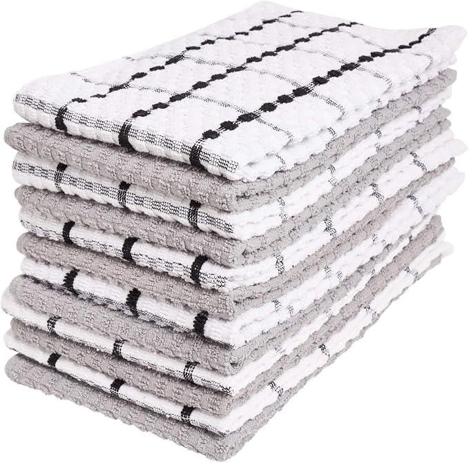 Kitchen Towels - Dish Towels and Dish Cloths - Hand Towel and Dishcloths Sets - 100% Soft Ring Spun Combed Cotton - Great for Cooking in Kitchen or Household Cleaning - Size 15" x 25" (Grey, 12)