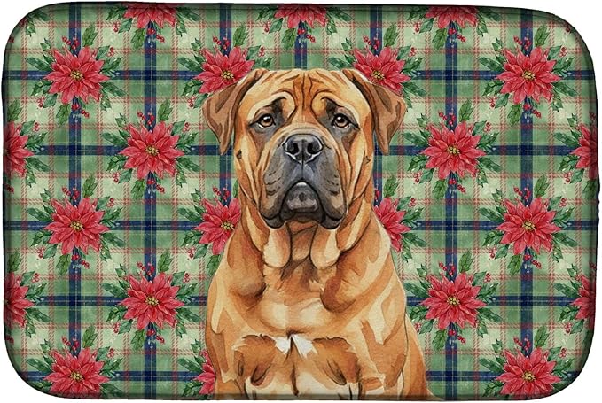 Caroline's Treasures Red Bullmastiff Christmas PoinsettIas Dish Drying Mat Absorbent Dish Drying Mat Pad for Kitchen Counter Dish Drainer Mat for Countertop, 14 x 21", Multicolor
