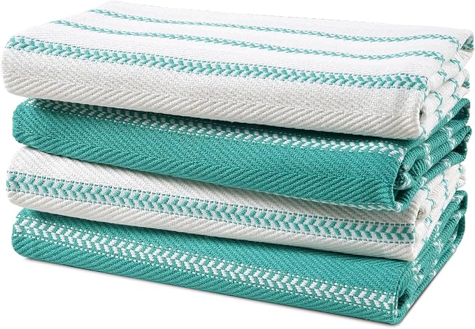 LANE LINEN Kitchen Towels Set - Pack of 4 Cotton Dish Towels for Drying Dishes, 18”x 28”, Absorbent Tea Towels, Quick Drying Kitchen Towel Set - Peacock Blue