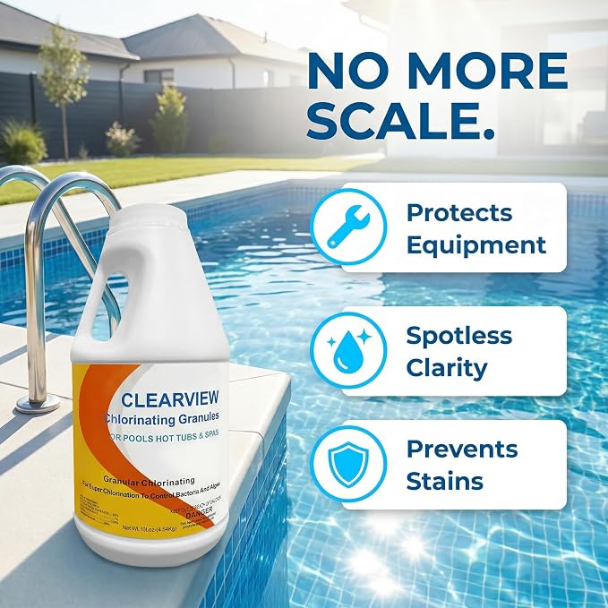 ClearView Calcium-Free Chlorine Granules 10 Lbs, 99% Dichlor Pool Shock Fast-Dissolving Stabilized Sanitizer for Swimming Pools, Spas & Hot Tubs