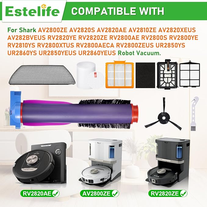 Replacement Parts for Shark RV2820AE Power Detect/Detect Pro AV2800ZE RV2820YE RV2820ZE AV2820S AV2820AE RV2800AE RV2800S Robot Vacuum Cleaner, Roller Side/Brush, HEPA/Foam Filters, Mop Pads kit