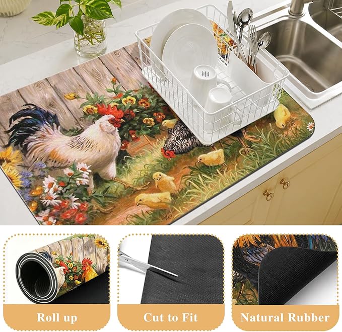 Kitchen Countertop Dish Drying Mat,Super Absorbent Coffee Bar Mat for Maker Espresso Machine, Anti-Slip Accessories for Kitchen Countertops 24x18 Inch