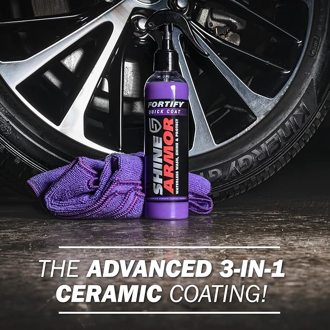 Car Wax Spray and Ceramic Coating for Cars - 3 in 1 Waterless Car Wash and Detailing - Quick Effect Coating Agent for Car - High Gloss Car Coating Spray, Shiny Car Stuff by Shine Armor - 8FlOz