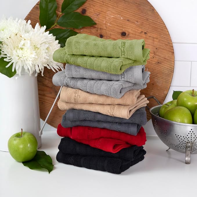 All-Clad Premium Solid Dish Cloth Set: Highly Absorbent, Super Soft - 100% Turkish Cotton Terry Looped, 13"x14" Dish Towels for Cleaning & Drying Dishes, Pans, Glassware, or Counters, 6-Pack, Titanium