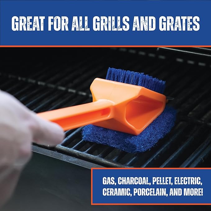 CitruSafe 3in1 Nylon Grill Brush with Scraper & Scrubber - Made in USA - Safe Grill Brush - Grill Brush Non Metal Bristles - BBQ Brushes for Grill Cleaner - Non Metal Grill Brush for Outdoor Grill