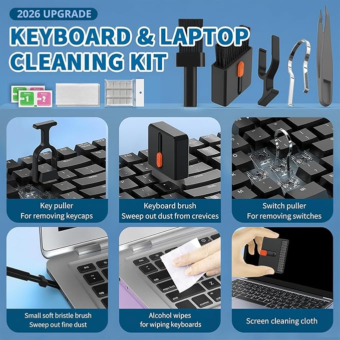 2026 Upgrade Phone Cleaning Kit 47PCS, iPhone Cleaning Kit, Airbuds AirPods Cleaning Kit, Keyboard, Charging Port Cleaner for Apple Lightning/Android USB-C - Includes Putty, Cloth & Wipes (Black)