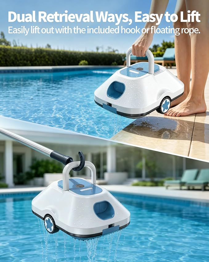 Robotic Pool Cleaner,Cordless Automatic Pool Cleaner with 210Mins Runtime,Pool Vacuum for Above Ground & Inground Pools,Easy Retrieve,Smart Planning,Coverage up to 2200 Sq.Ft,Light Navy