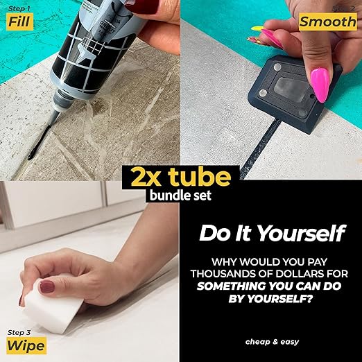 PentaUSA Premixed Tile Grout Repair Kit 2 Pack - Black Acrylic Sanded Grout Filler for Bathroom, Shower, Kitchen Tile Water-Resistant Tubes with Applicator, Fast Drying, Total (2 x 250g / 17.6oz)