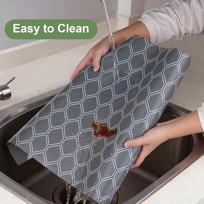 Non-Adhesive Shelf Liner Roll - Easy to Cut EVA Shelf Drawer Liners, Waterproof No-Slip Cabinet Drawer Mat for Kitchen, Refrigerator, Bathroom, 12" x 118", Grey