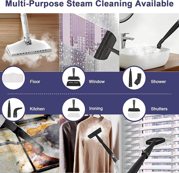 6-in-1 Steam Mop, 1200W Rotated Steam Cleaner for Home, 2 Modes, 400ML Removable Tank, 23FT Power Cord, 2 Pads, Multi-Surface Steamer for Hard Floor, Laminate Floor, Tiles Cleaning (White Silk)